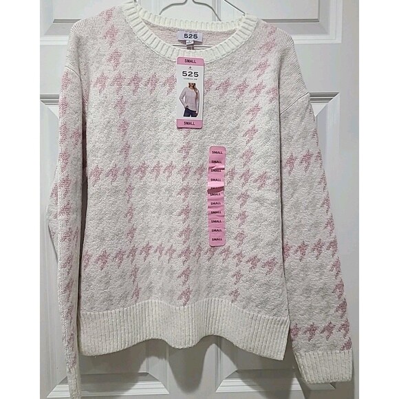 NWT 525 Super Soft Crewneck Pullover Ivory Pink Lurex Fair isle Sweater Sz S - Picture 3 of 11